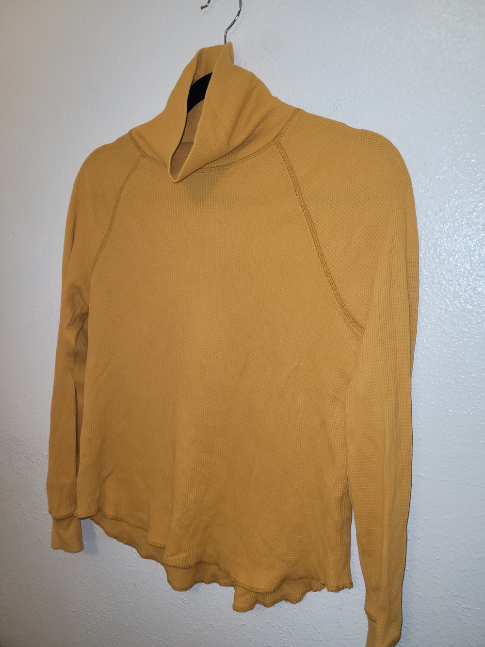 Everlane Organic Cotton Waffle Knit Mock Neck Thermal Top Mustard Yellow Size Sm - Picture 2 of 6